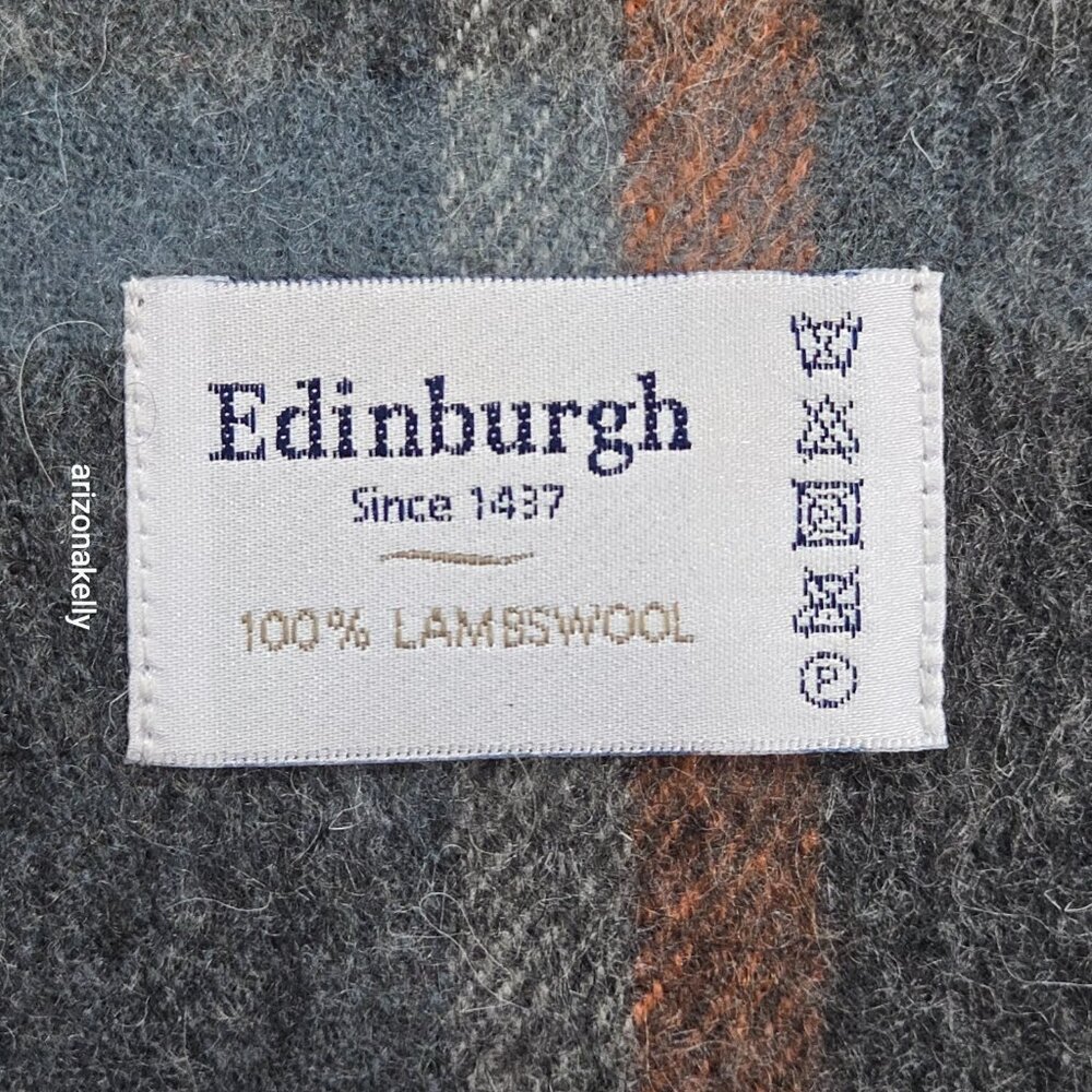 NWOT Edinburgh Lambswool Scarf Plaid Blue, Grey, and Orange Wool - Picture 4 of 8
